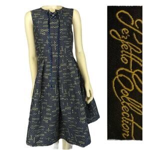 Perfetto Collection fit and flare navy & yellow sleeveless dress size 8